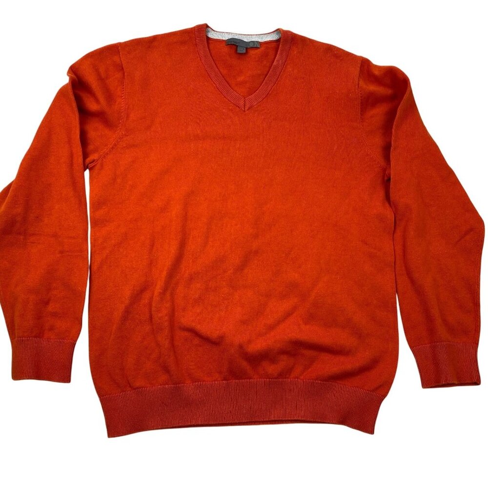 Old Navy Mens Sweater Large Pullover V-Neck Cotton Blend Orange V-Neck Knit